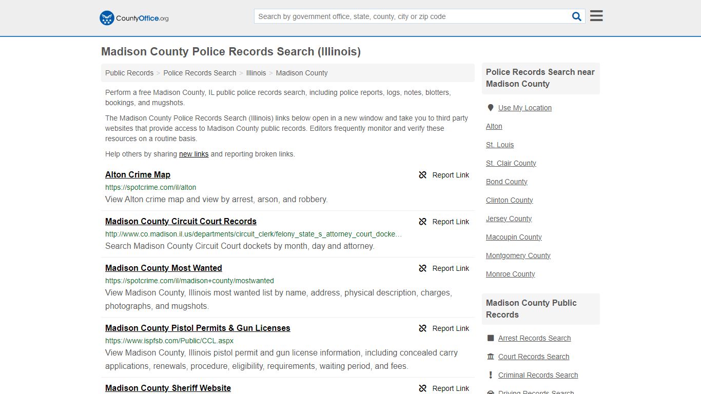 Madison County Police Records Search (Illinois) - County Office